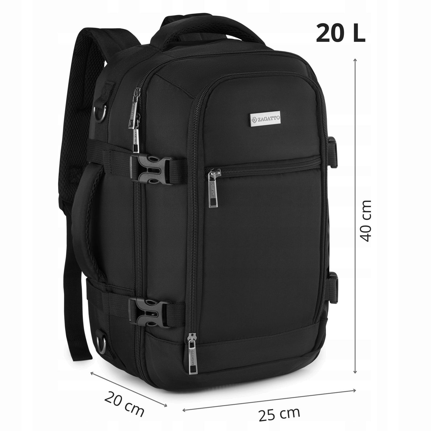 Versatile Black Airplane Backpack | Carry-On Size for Ryanair & WizzAir | ZAGATTO
