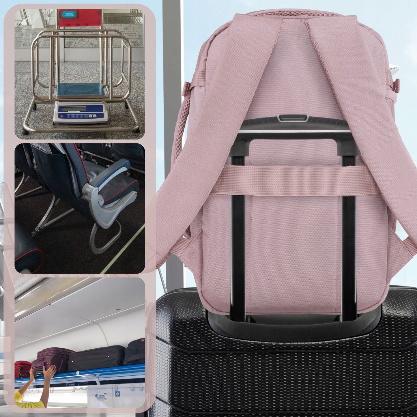 Lightweight Pink Airplane Backpack | Travel Cabin Bag for Ryanair & WizzAir | ZAGATTO