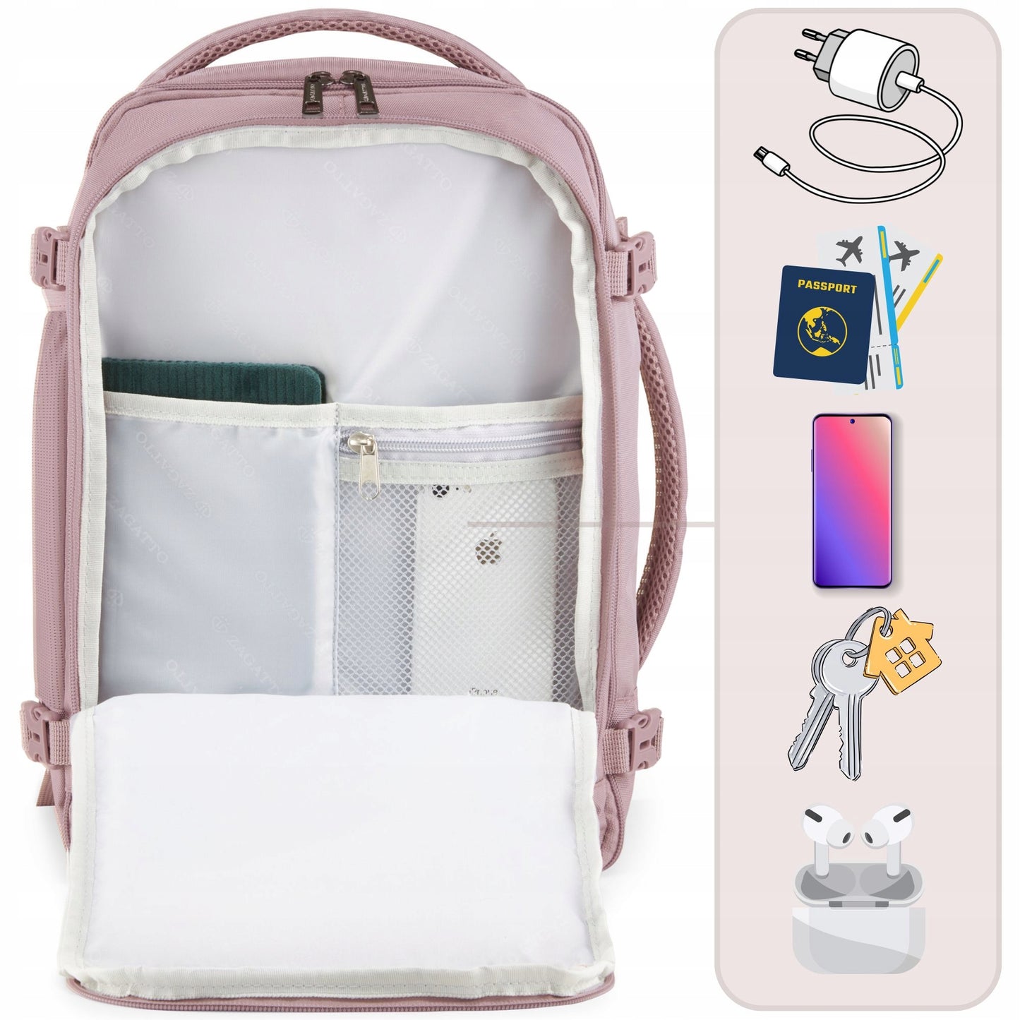 Lightweight Pink Airplane Backpack | Travel Cabin Bag for Ryanair & WizzAir | ZAGATTO
