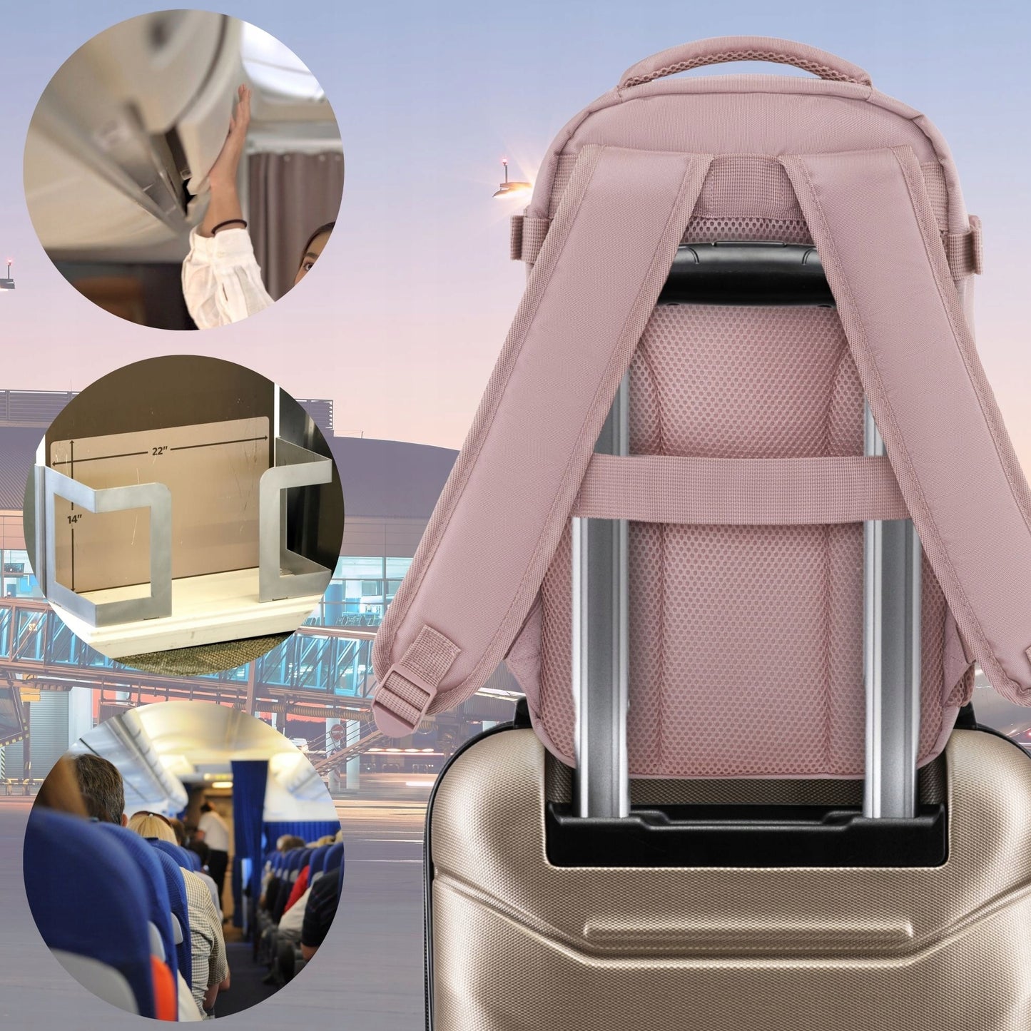 Zagatto Pink Travel Backpack 40x20x25 Ryanair WizzAir Cabin Bag Women’s Hand Luggage