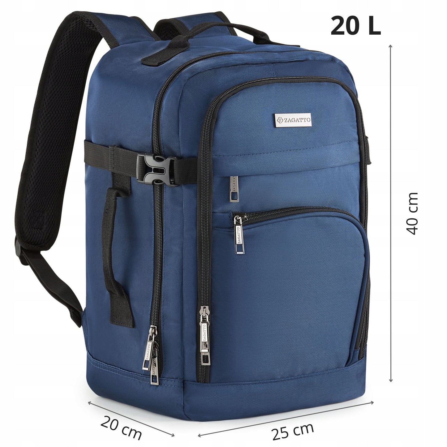 Compact Waterproof Travel Backpack 40x20x25 | Ryanair & WizzAir Approved Cabin Bag - Zagatto